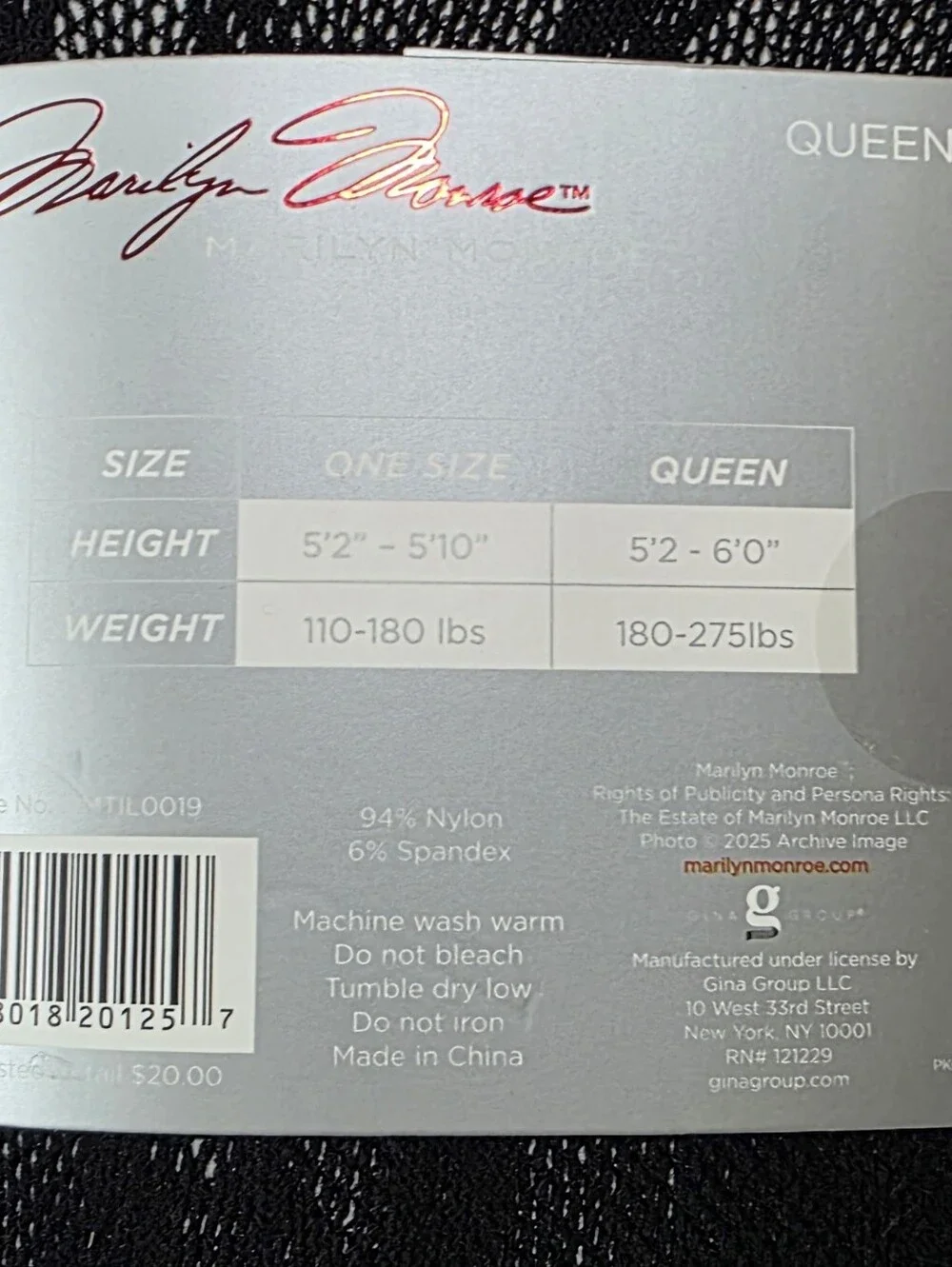 NWT Marilyn Monroe Openwork Tights Black Floral Rose Lace Mesh - Queen Size
